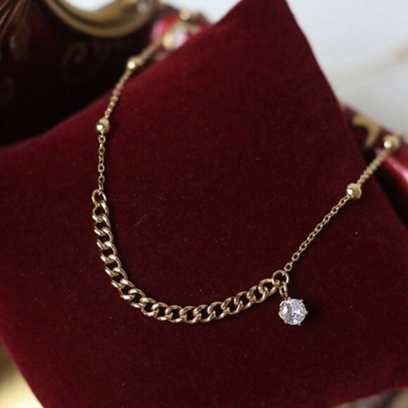 18K Gold Plated Diamond Drop Link Chain Necklace - Picture 1 of 10